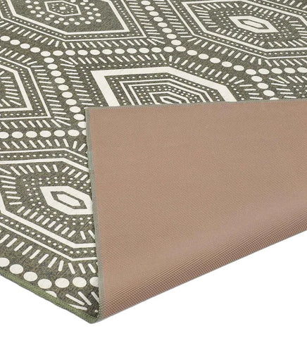 Durable taupe and ivory hexagon rug for high-traffic spaces.