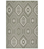 Taupe and ivory boho area rug with intricate hexagon and diamond patterns, handwoven luxury design