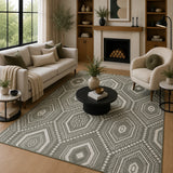 Taupe & ivory hexagon rug