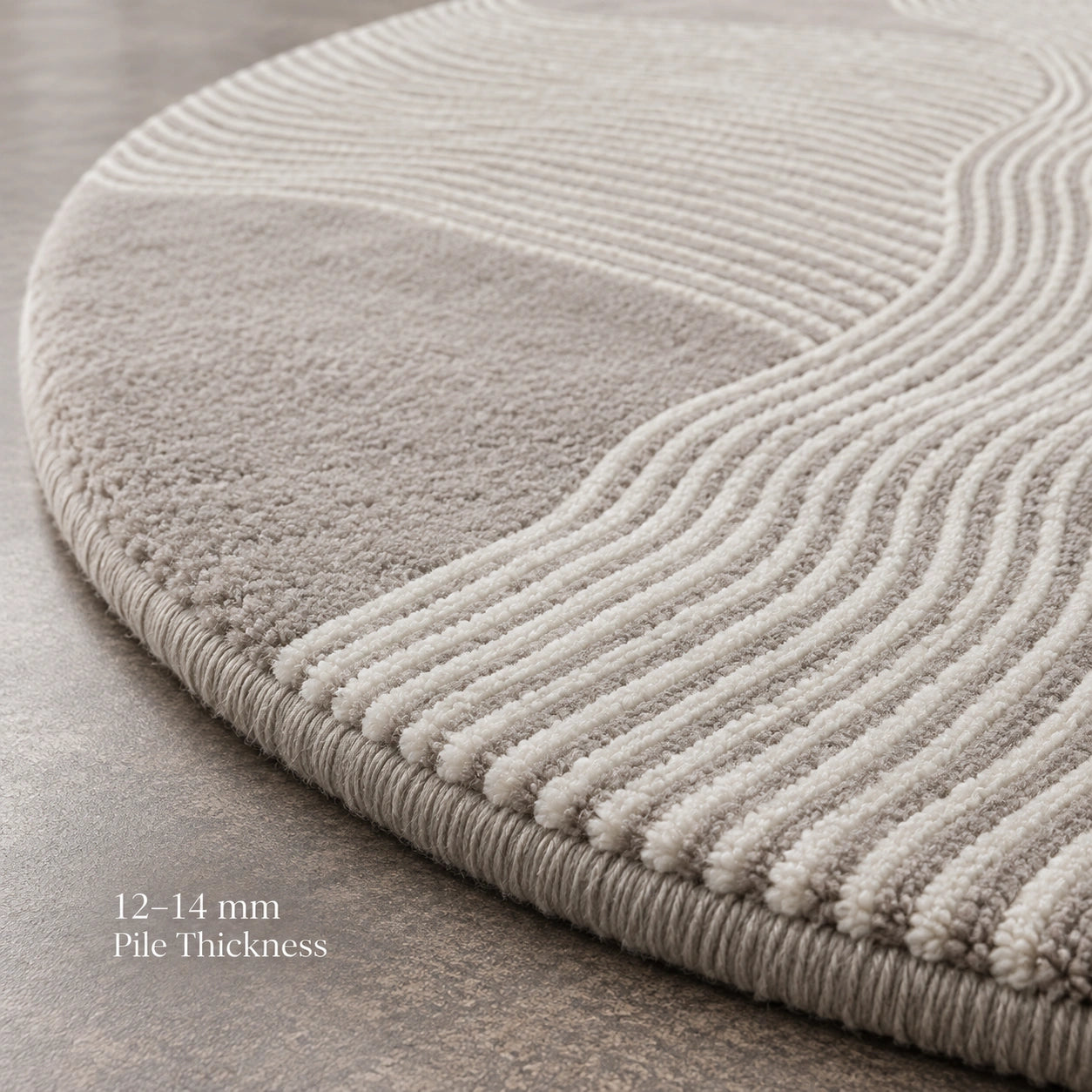 Taupe white wave line wool rug