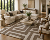 Taupe and Cream Abstract Pattern Area Rug - Hand Tufted