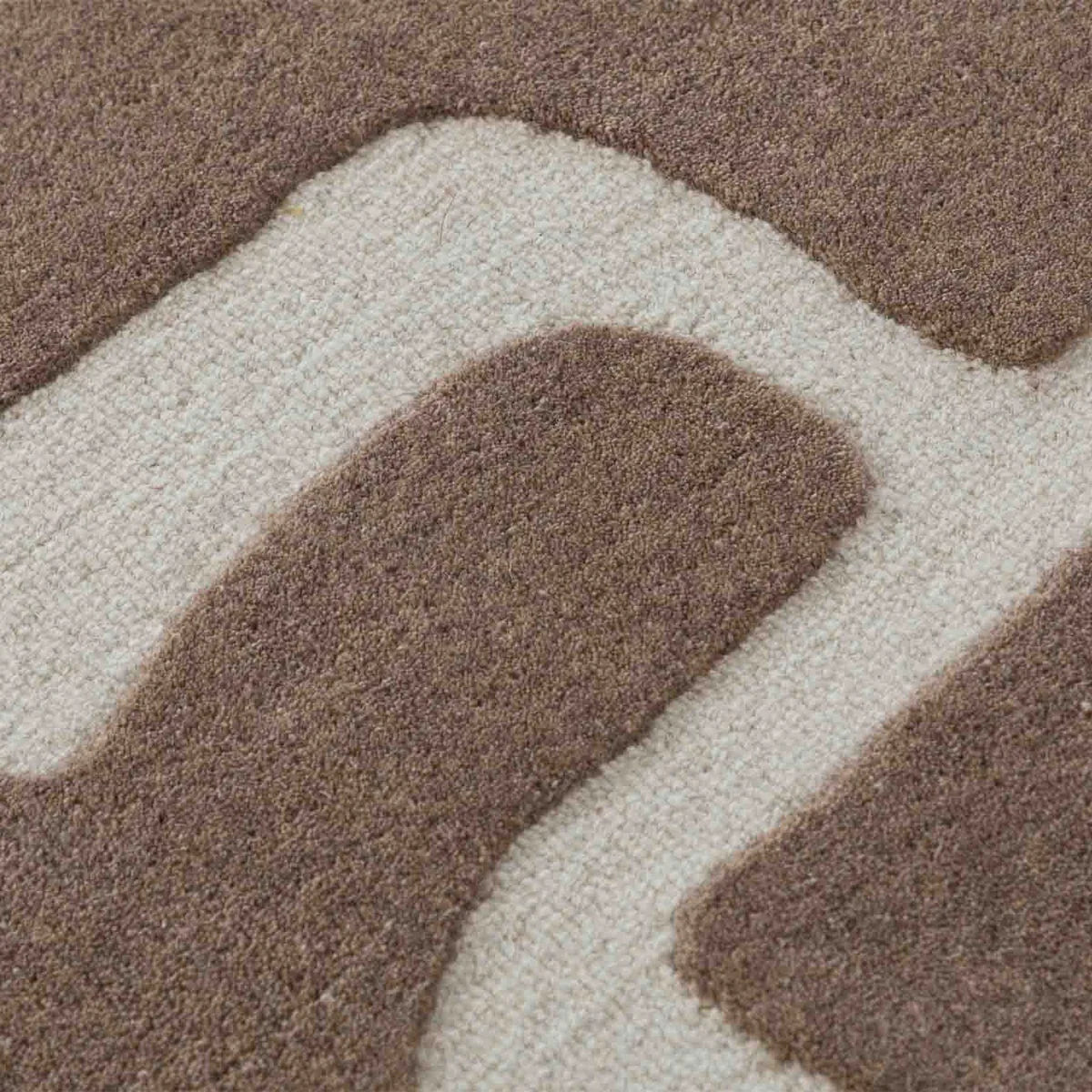 Modern Abstract Taupe and cream hand tufted rug 