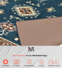 Distressed teal blue vintage style rug.
