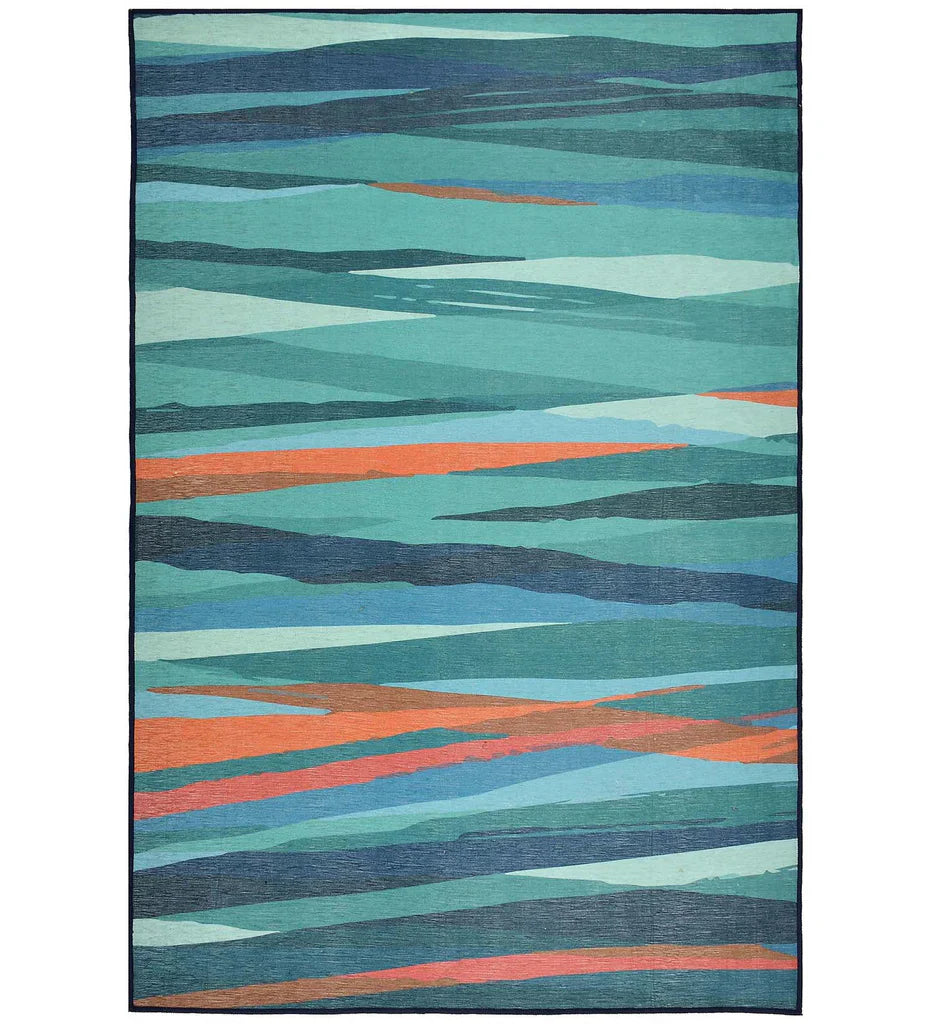 Teal and coral modern abstract rug for contemporary spaces.