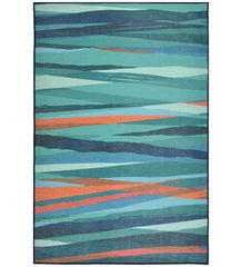 Teal and coral modern abstract rug for contemporary spaces.