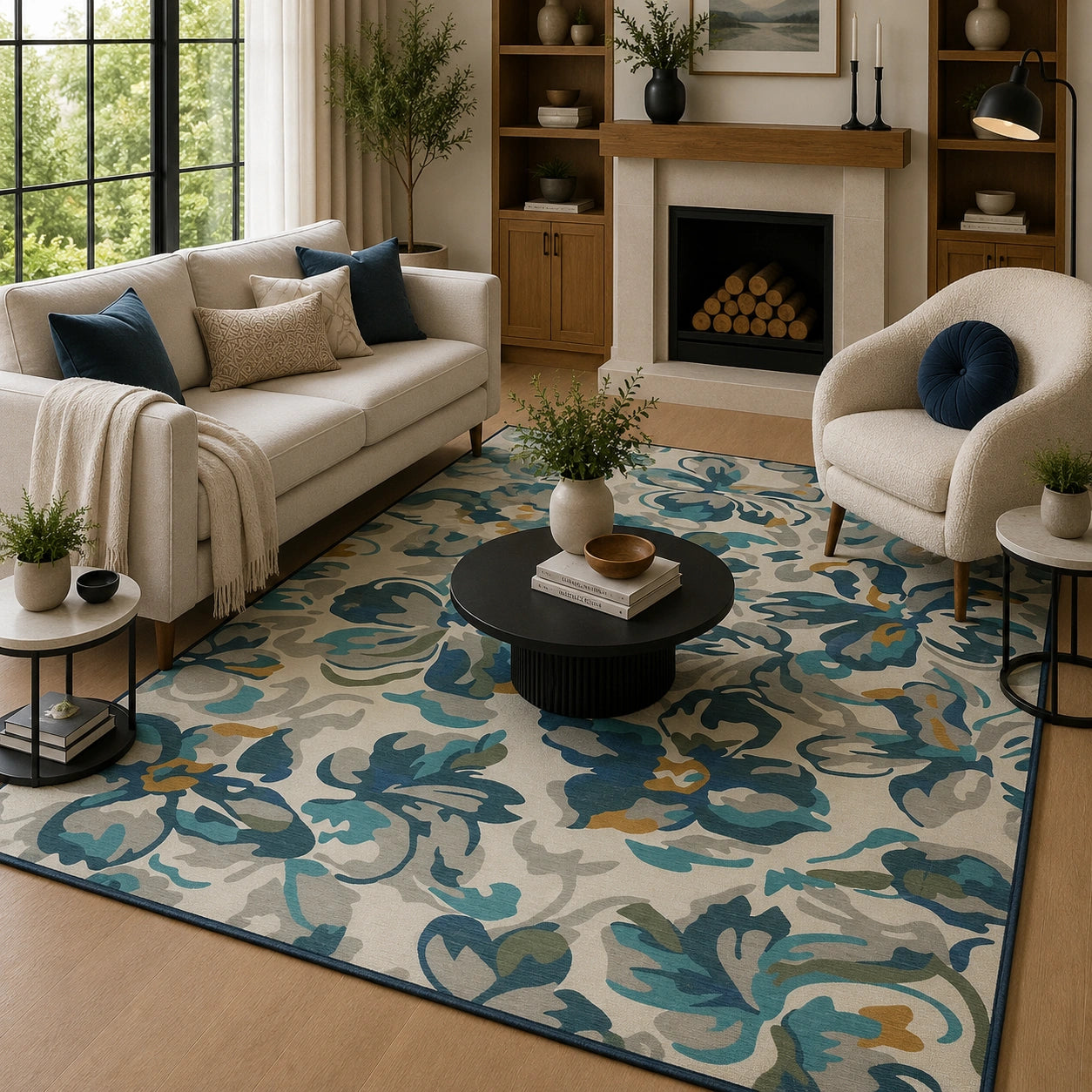Teal floral rug