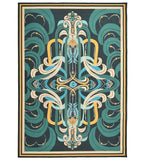 Teal and gold abstract patterned luxury rug with handwoven artistry from Mannat Rugs