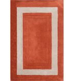 Terracotta orange and beige bordered hand-tufted wool rug