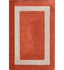 Terracotta orange and beige bordered hand-tufted wool rug
