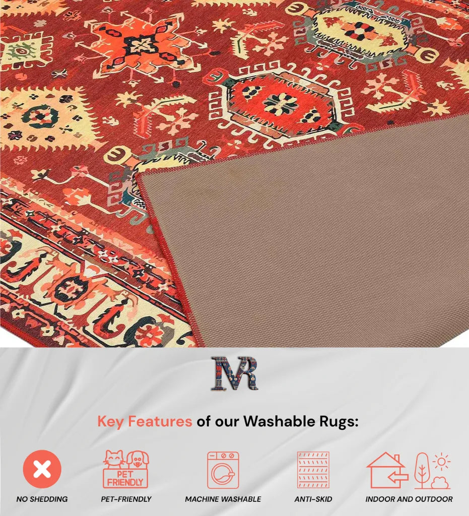 Elegant terracotta red rug perfect for high-traffic areas.