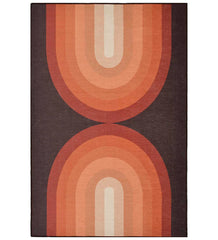 Terracotta retro geometric arch rug with warm tones.
