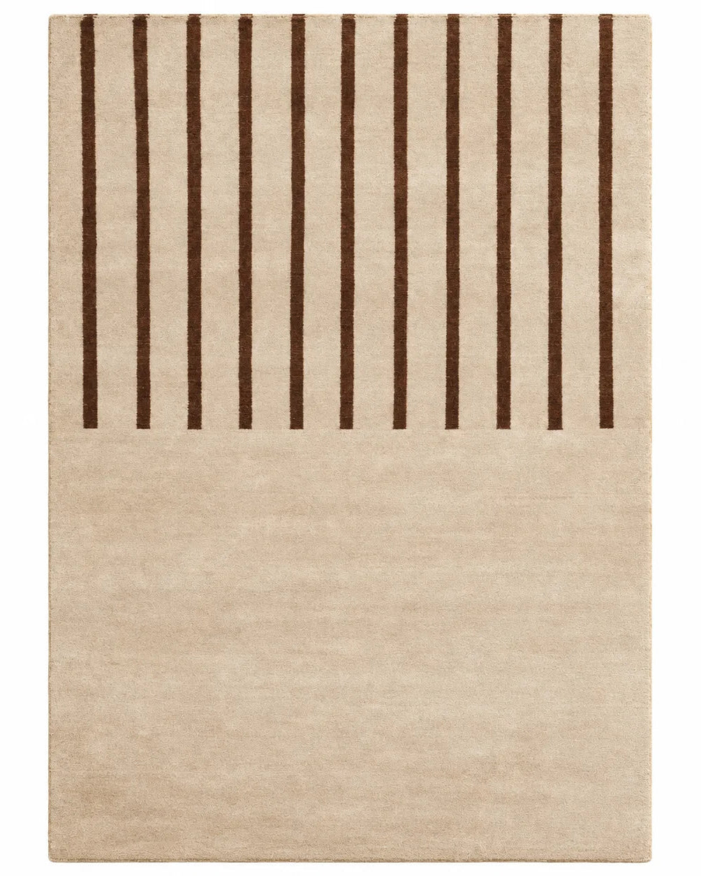 Terracotta and cream geometric wool area rug with vertical lines for a living room, 8x10 size