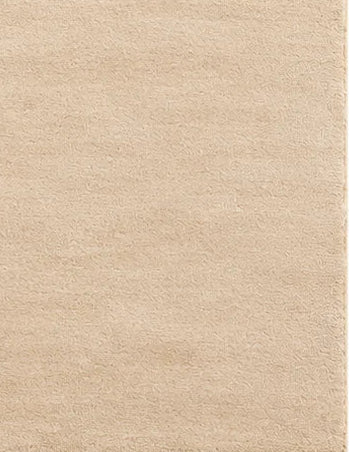 Close-up of terracotta vertical line pattern on cream wool rug for a bedroom, 6x9 size