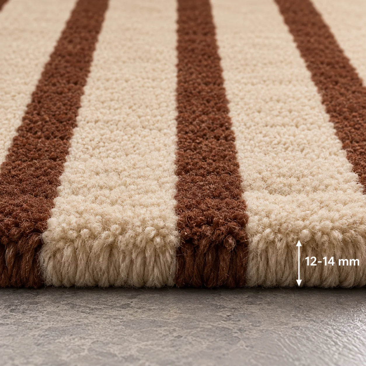 Terracotta and ivory linear pattern on hand-tufted wool rug for a dining room, 8x10 size