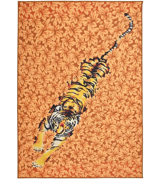 Tiger print floral machine washable rug.