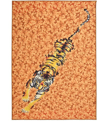 Tiger print floral machine washable rug.