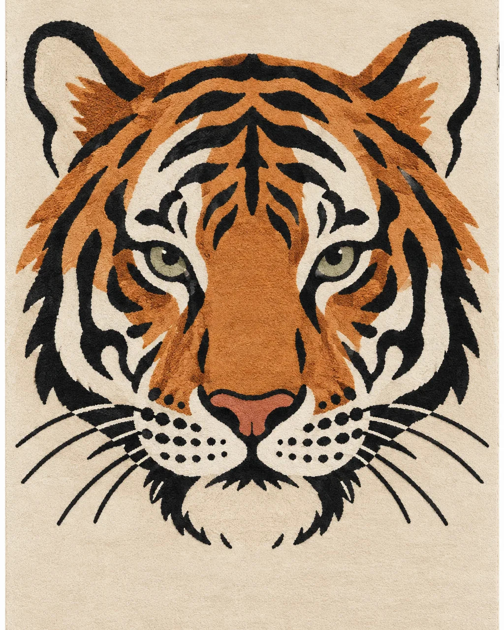 Tiger animal print rug in burnt orange, ivory and black, rectangular 8x10 wool area rug