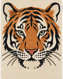 Tiger animal print rug in burnt orange, ivory and black, rectangular 8x10 wool area rug