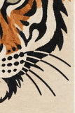 Burnt orange tiger animal print area rug in ivory and black, hand-tufted wool rug for bedroom