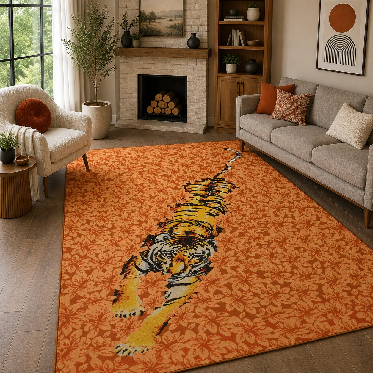 Tiger print floral rug