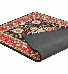 Hand-tufted traditional rug with bold red floral border