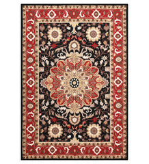 Traditional red and black medallion hand-tufted wool rug