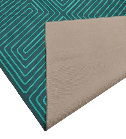 Durable turquoise and white geometric rug for high-traffic areas.