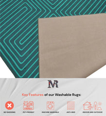 Stylish turquoise maze pattern rug for modern homes.