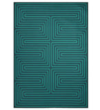 Luxury turquoise maze pattern rug with intricate geometric lines, handwoven style from Mannat Rugs