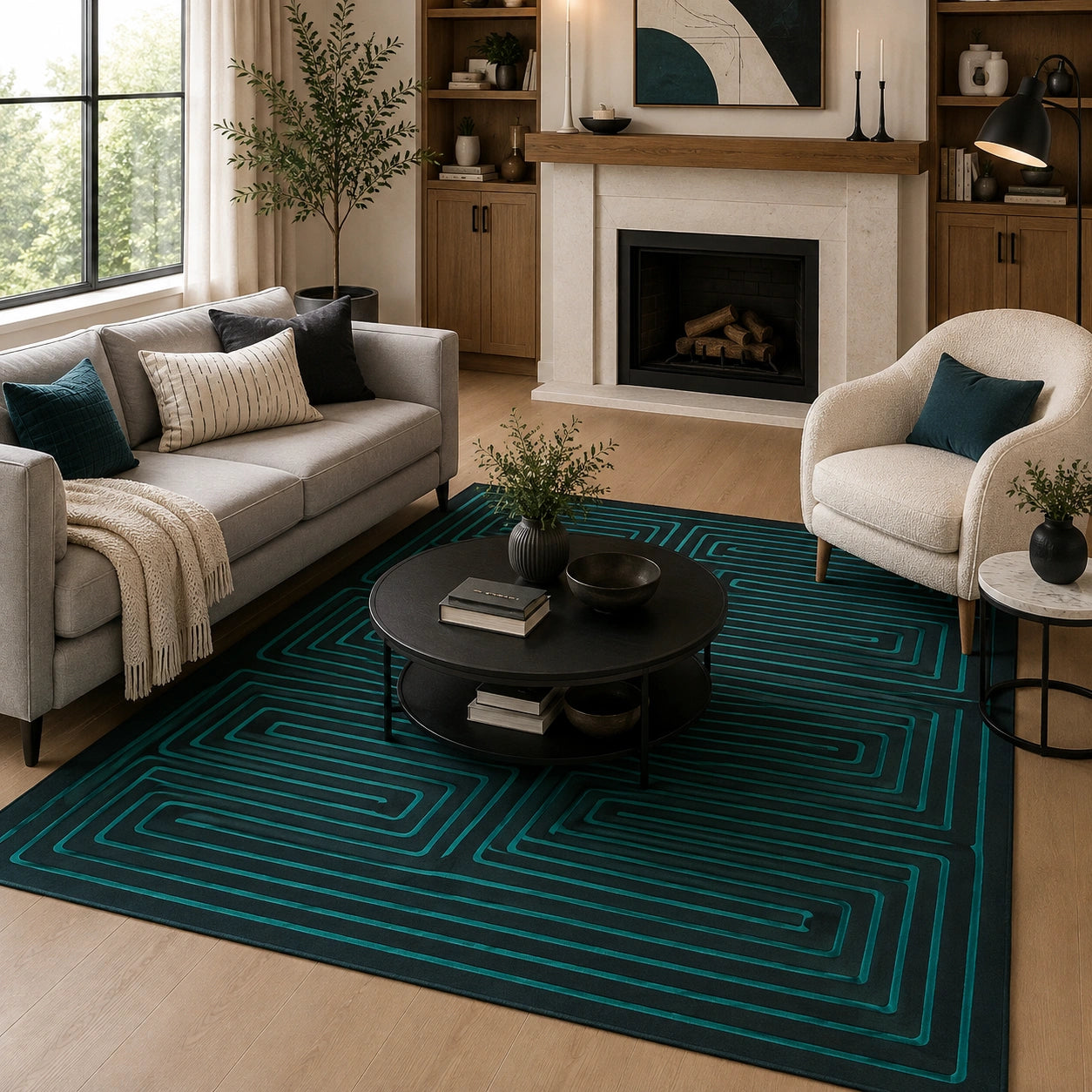 Turquoise maze rug