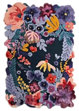 Colorful floral-patterned luxury rug with vibrant flowers and leaves on a dark background