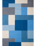 Mannat Rugs luxury handwoven rug with abstract geometric pattern in shades of blue, gray, and cream