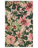 Mannat Rugs tropical floral pattern with large pink and green flowers and dark green leaves on light background