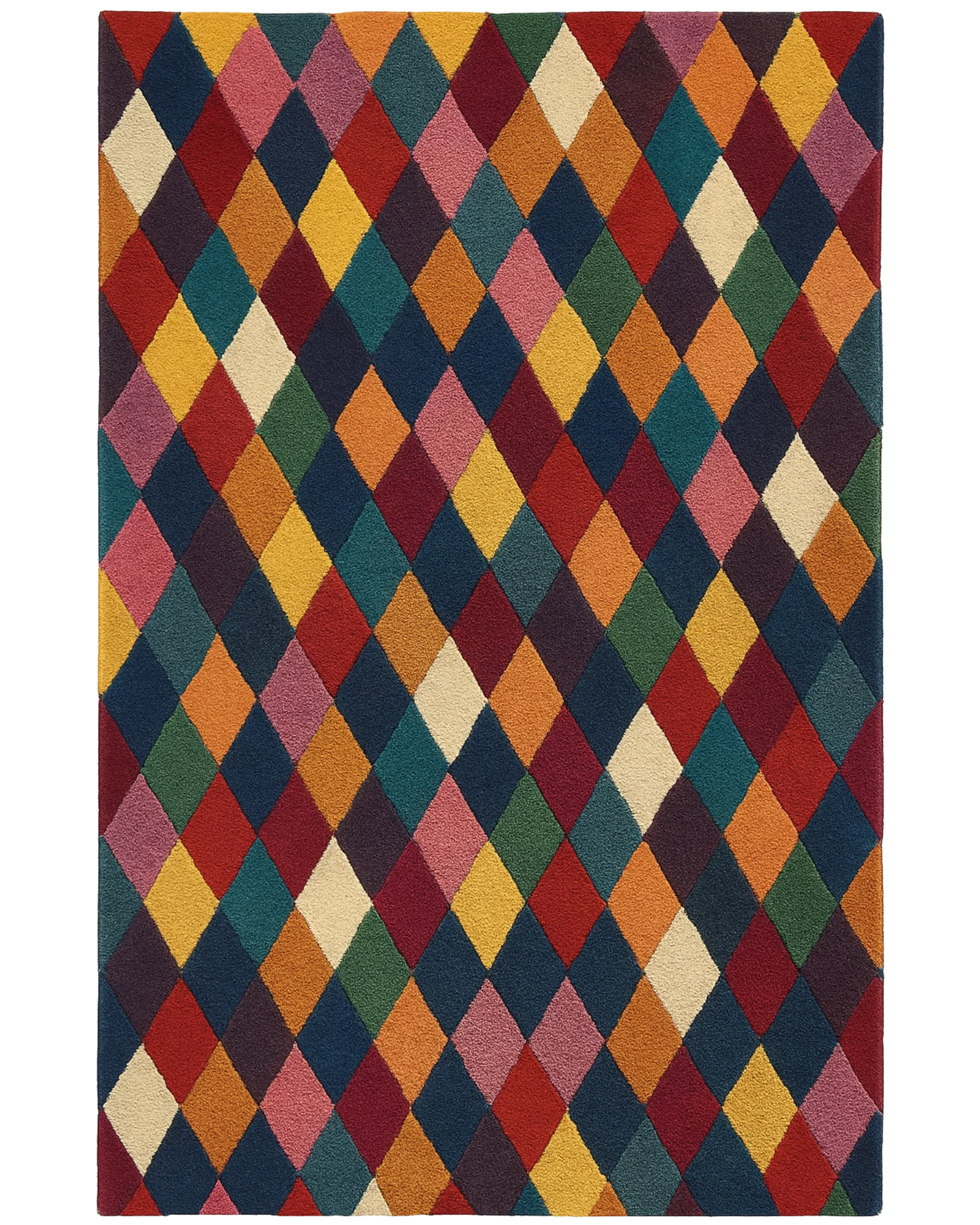 Vibrant multicolor diamond rug – hand-tufted wool modern design.