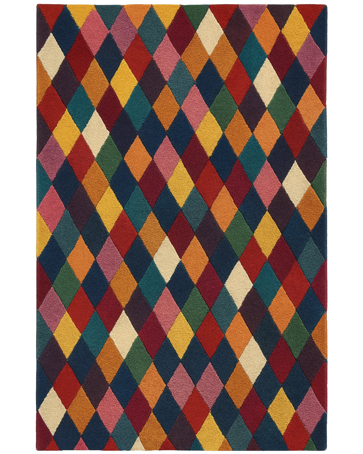 Vibrant multicolor diamond rug – hand-tufted wool modern design.
