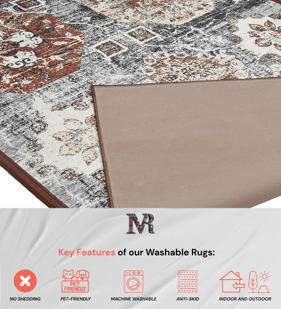 Elegant distressed vintage rug perfect for rustic and transitional spaces.