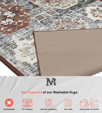 Elegant distressed vintage rug perfect for rustic and transitional spaces.