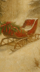 Machine washable festive rug with rustic red sleigh and holiday greenery