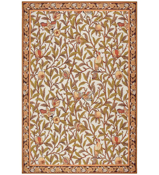 Warm Botanical Rug with earthy floral and leaf patterns.
