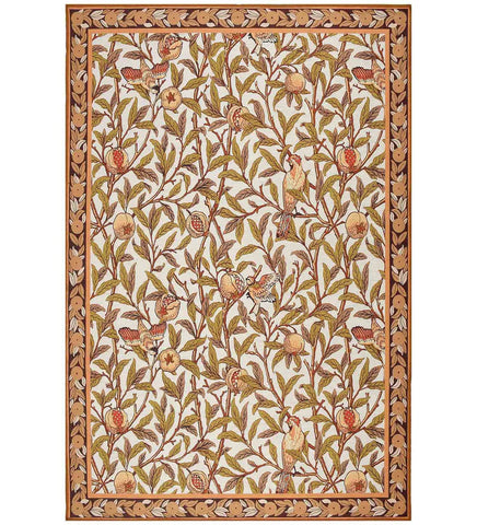 Warm Botanical Rug with earthy floral and leaf patterns.