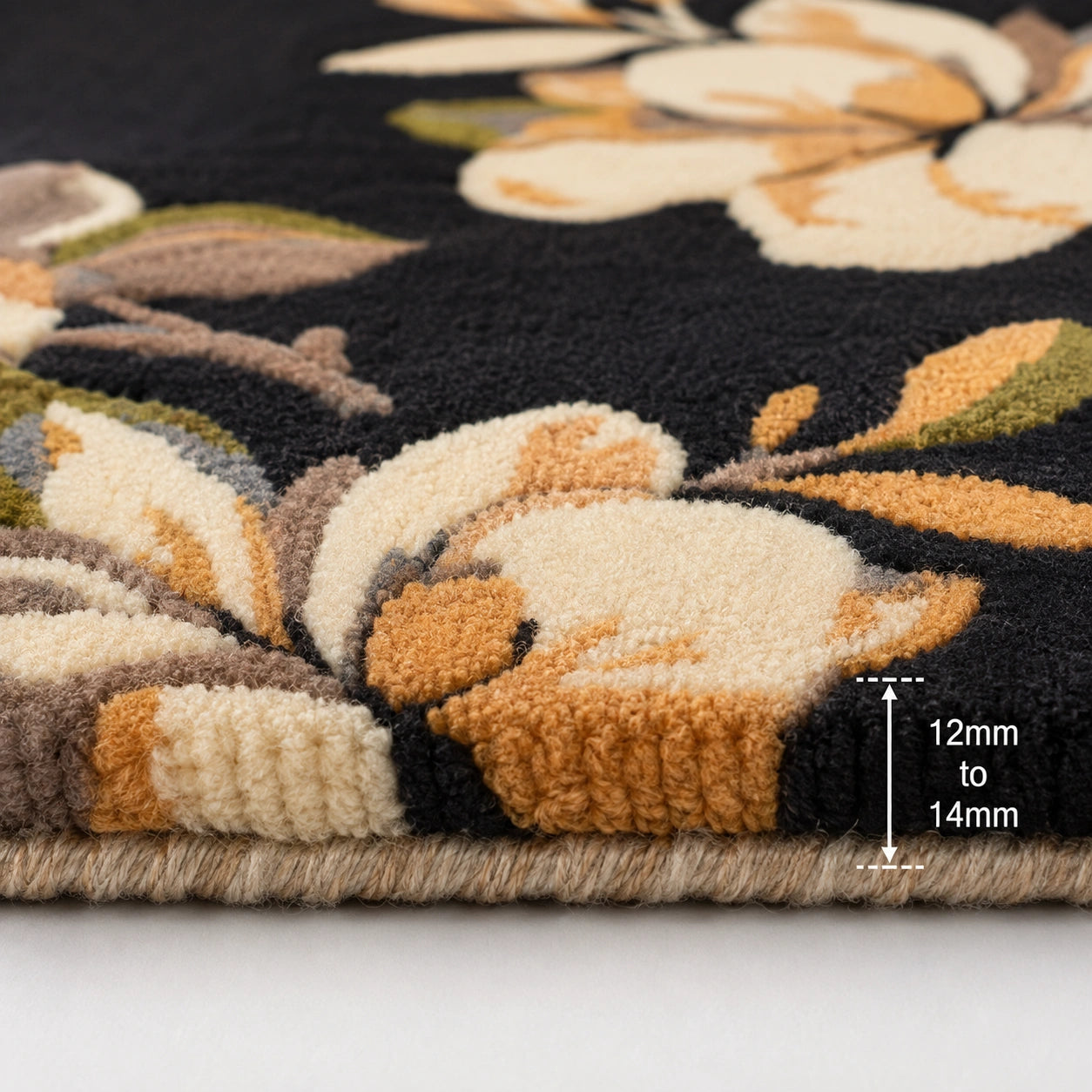 White orange dark floral wool rug