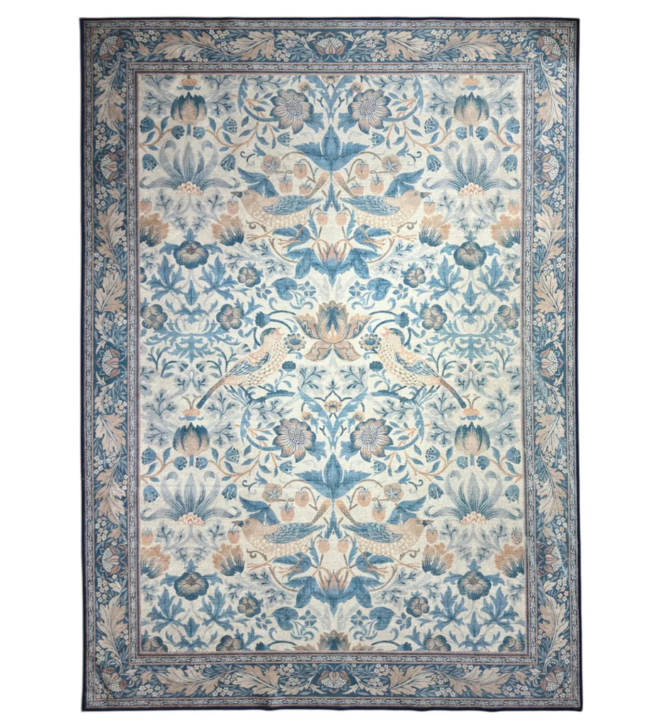 Blue Floral Rug - Machine Washable