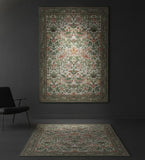 Green Floral Rug - Machine Washable