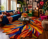 Multicolor Abstract Leaf Irregular Area Rug - Hand Tufted
