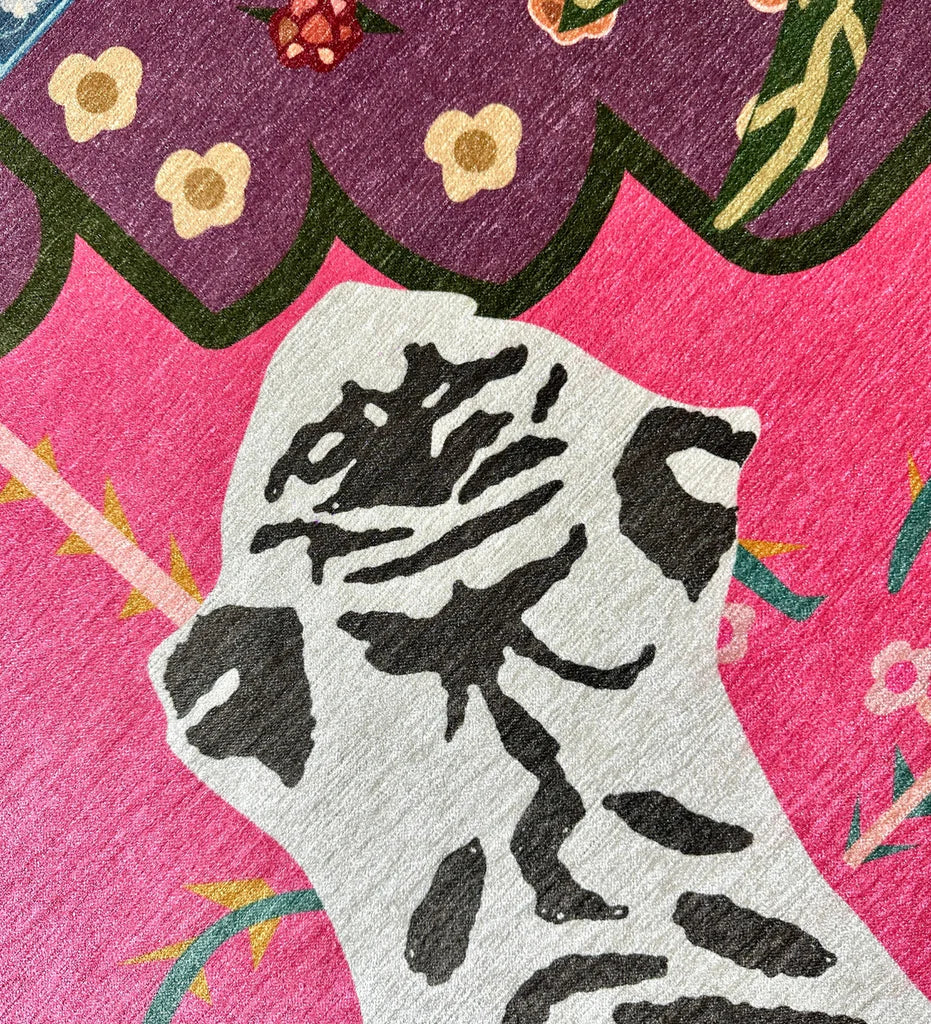 Artistic depiction of a pug dog with a colorful floral background