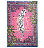 Decorative rug with a zebra design on a pink background