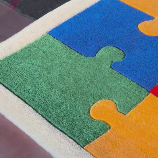 Showcase of our multicolor puzzle piece rug