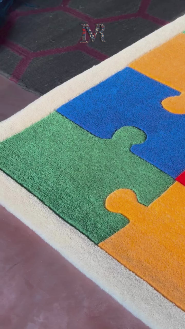Showcase of our multicolor puzzle piece rug