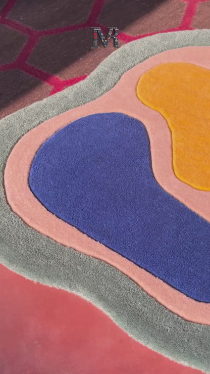 Colorful abstract wavy hand tufted rug