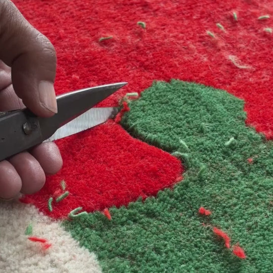 Finishing process of our multicolor puzzle piece hand tufted rugs for kids